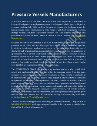 Pressure Vessels Manufacturers