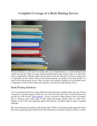 Complete Coverage of a Book Binding Service