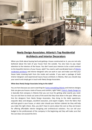 Neely Design Associates: Atlanta’s Top Residential Architects and Interior Decorators