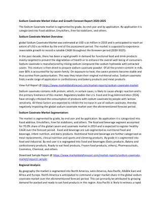 Sodium Caseinate Market Trends Analysis 2020-2025