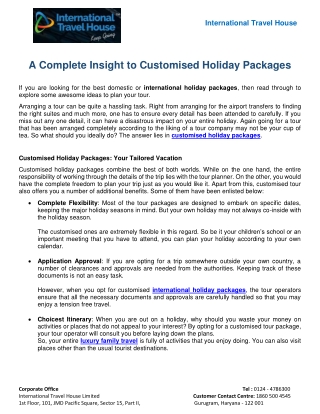 A Complete Insight to Customised Holiday Packages