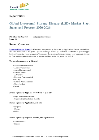 Lysosomal Storage Disease (LSD) Market Size, Status and Forecast 2020-2026