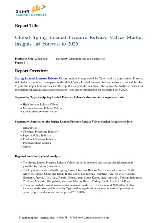 Spring Loaded Pressure Release Valves Market Insights and Forecast to 2026