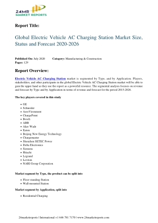 Electric Vehicle AC Charging Station Market Size, Status and Forecast 2020-2026