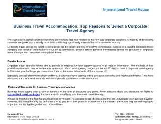 Business Travel Accommodation: Top Reasons To Select A Corporate Travel Agency