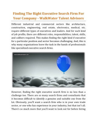 Finding The Right Executive Search Firm For Your Company - WalkWater Talent Advisors