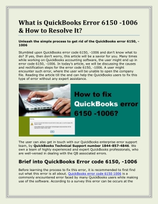 What is QuickBooks Error 6150 -1006 & How to Resolve It?