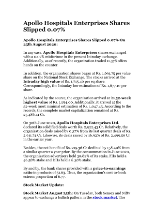 Apollo Hospitals Enterprises Shares Slipped 0.07%