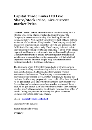 Capital Trade Links Ltd Live Share/Stock Price, Live current market Price