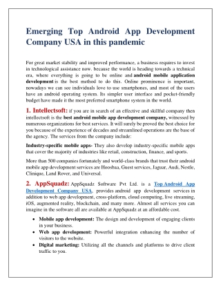 Emerging top android app development company USA in this pandemic