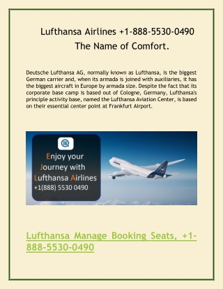 Lufthansa Airlines  1-888-5530-0490 The Name of Comfort