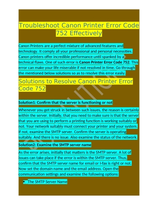 Call 1-888-295-0245 How To Fix Canon Printer Error Code 752 effectively