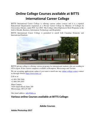 Online College Courses at BITTS International Canada