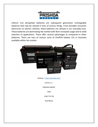 Lithium Iron Phosphate Battery In Australia | Prishda.com