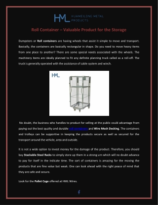 Roll Container – Valuable Product for the Storage