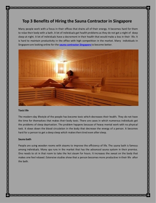 Top 3 Benefits of Hiring the Sauna Contractor in Singapore
