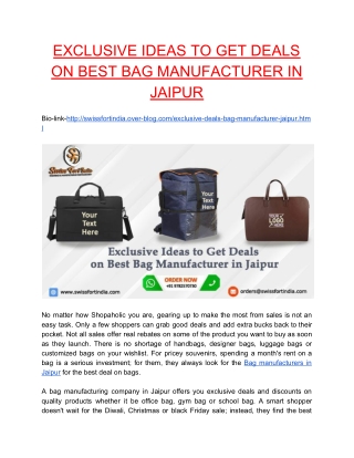 EXCLUSIVE IDEAS TO GET DEALS ON BEST BAG MANUFACTURER IN JAIPUR