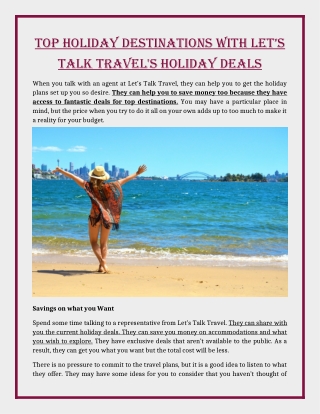 Top Holiday Destinations with Let’s Talk Travel's Holiday Deals