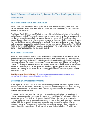 Retail E-Commerce Market Size By Product, By Type, By Geographic Scope And Forecast