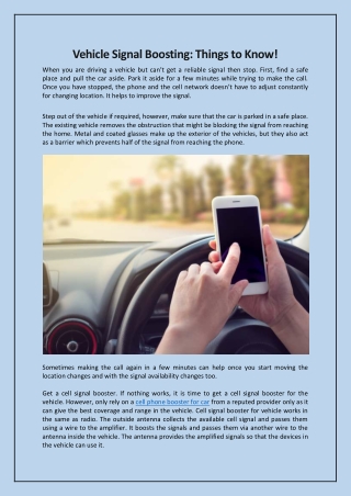 Vehicle Signal Boosting: Things to Know!