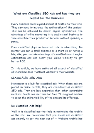 What are Classified SEO Ads and how they are helpful for the Business?