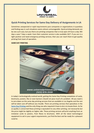 Quick Printing Services for Same Day Delivery of Assignments in LA