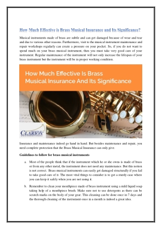 How Much Effective is Brass Musical Insurance and Its Significance?