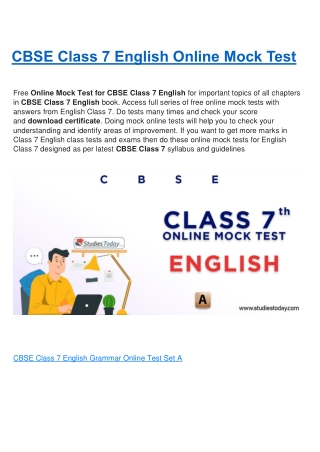 Free Online test for class 7 English all Chapter