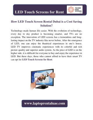 How LED Touch Screen Rental Dubai is a Cost Saving Solution?