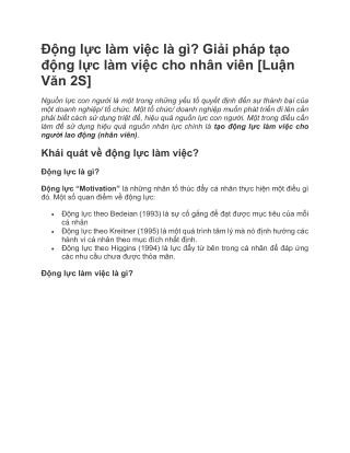 Động lực làm việc là gì? Giải pháp tạo động lực làm việc cho nhân viên [Luận Văn 2S]