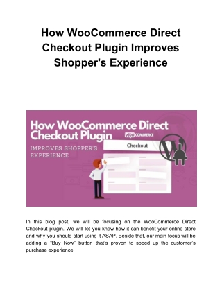 How WooCommerce Direct Checkout Plugin Improves Shopper's Experience