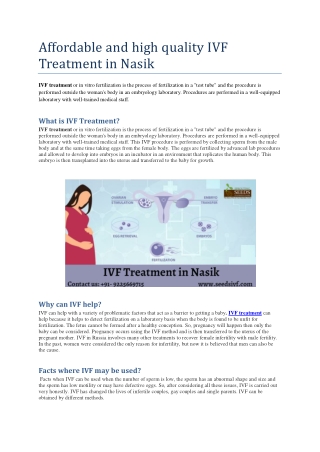 Affordable and high quality IVF Treatment in Nasik