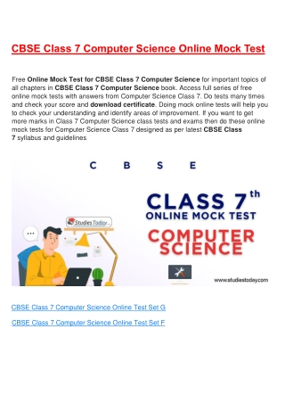 Free Online test for class 7 Computer Science all Chapter