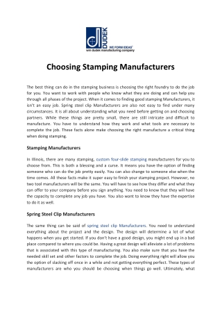 Choosing Stamping Manufacturers