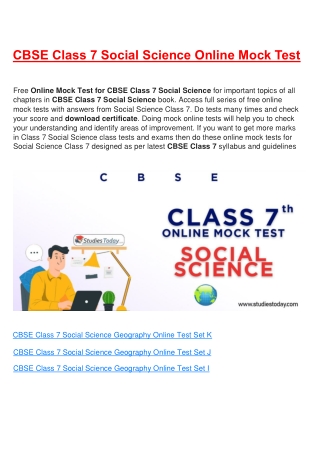 Free Online test for class 7 Social Science all Chapter