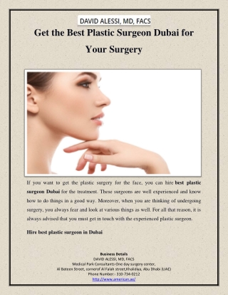 Get the Best Plastic Surgeon Dubai for Your Surgery