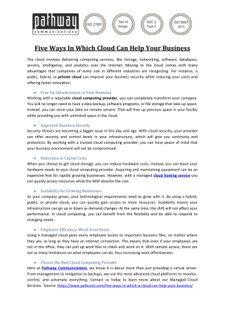 Five ways in which cloud can help your business