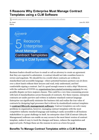 5 Reasons Why Enterprise Must Manage Contract Templates within a CLM Software - Aavenir