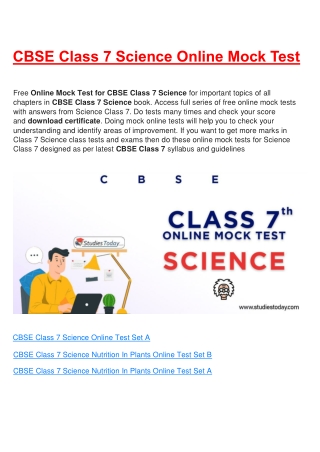 Free Online test for class 7 Science all Chapter