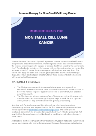 Immunotherapy for Non-Small Cell Lung Cancer