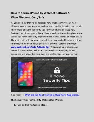 How to Secure IPhone By Webroot Software?- Www.Webroot.Com/Safe