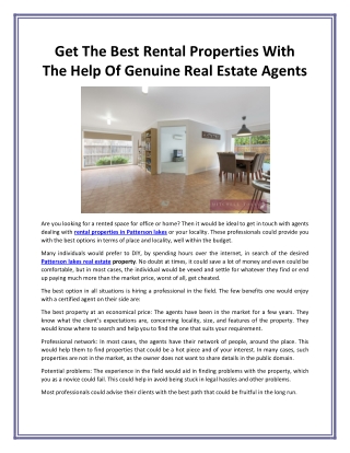 Get The Best Rental Properties With The Help Of Genuine Real Estate Agents