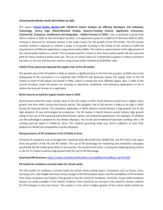 Virtual Reality Market by Offering, Technology, Device Type, Application | COVID-19 Impact Analysis | MarketsandMarkets