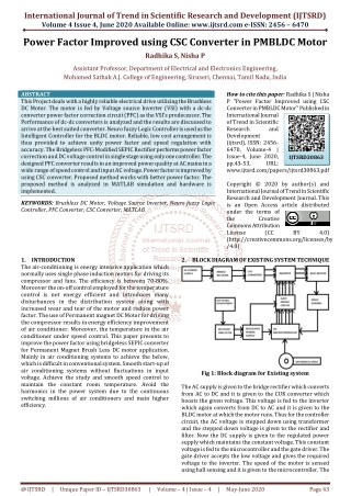 Power Factor Improved using CSC Converter in PMBLDC Motor