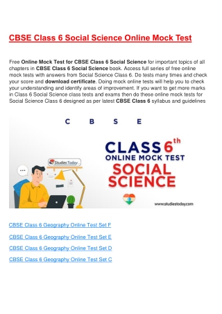 Free Online test for class 6 Social Science all Chapter