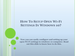 How To Setup Open Wifi Settings In Windows 10?
