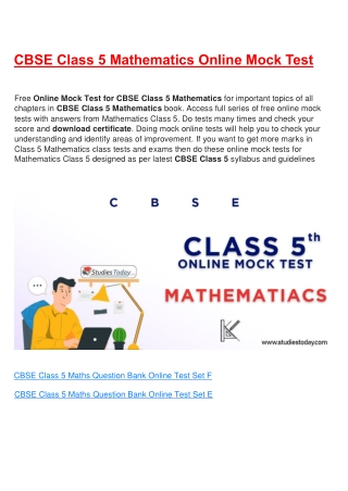 Free Online test for class 5 Mathematics all Chapter