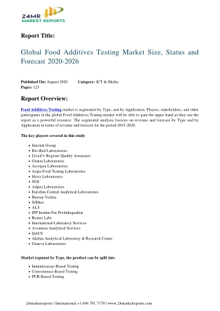 Food Additives Testing Market Size, Status and Forecast 2020-2026