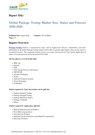 Package Testing Market Size, Status and Forecast 2020-2026