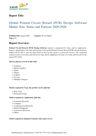 Printed Circuit Borard (PCB) Design Software Market Size, Status and Forecast 2020-2026